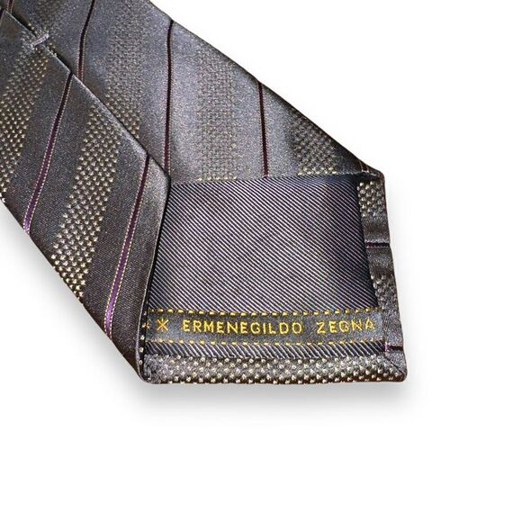 Ermenegildo Zegna Gray & Purple Striped Handmade in Italy Tie - Picture 3 of 5